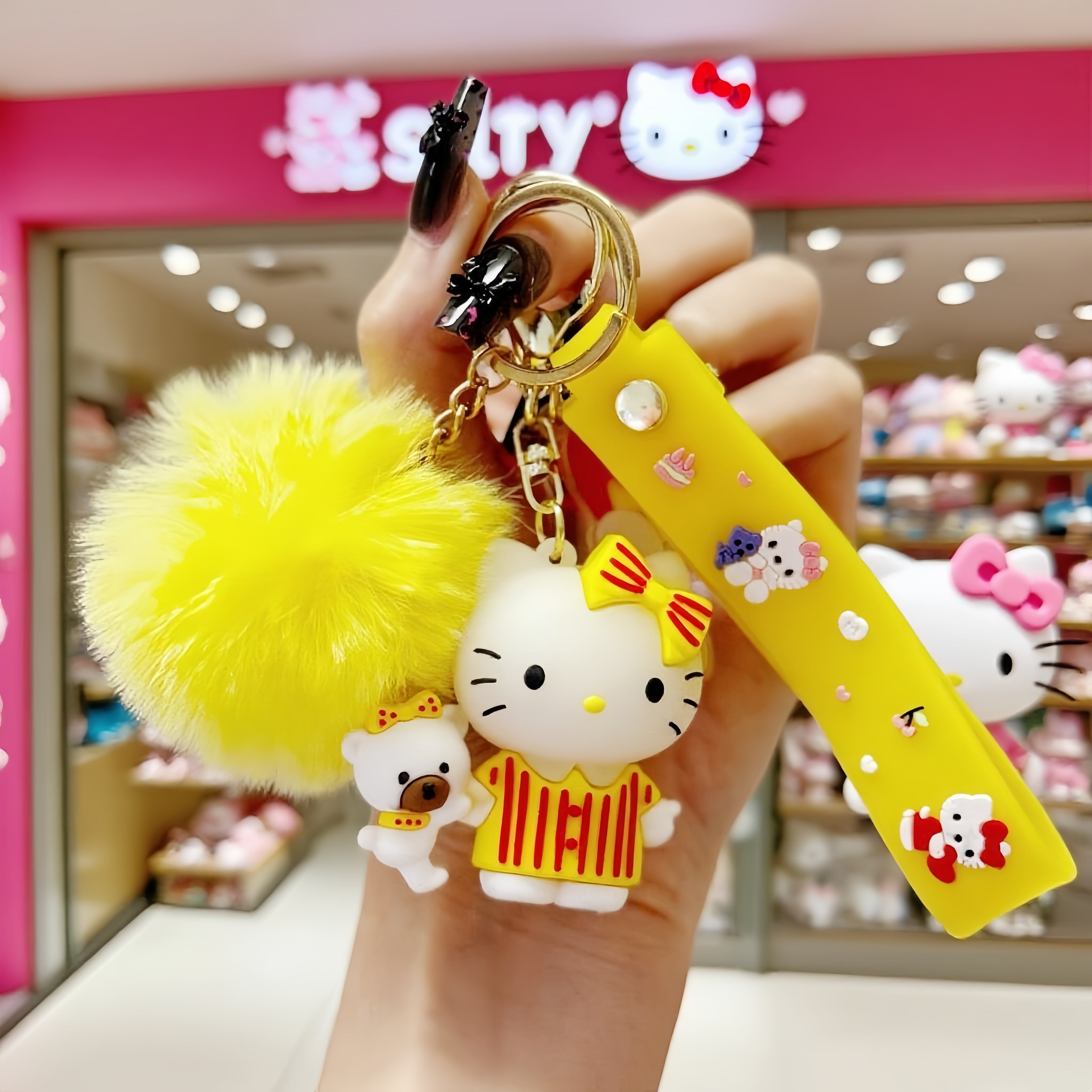 14pcs Sanrio For Hello KittyKeychains, Cartoon Cute Glitter Key Rings, Bag Pendants, Car Key Fobs, Plus Bright Balls More Eye-catching, Set Of Keychains, Key Rings, Pendants, Accessories, Suitable For Women'S Exquisite Holiday, Birthday Small