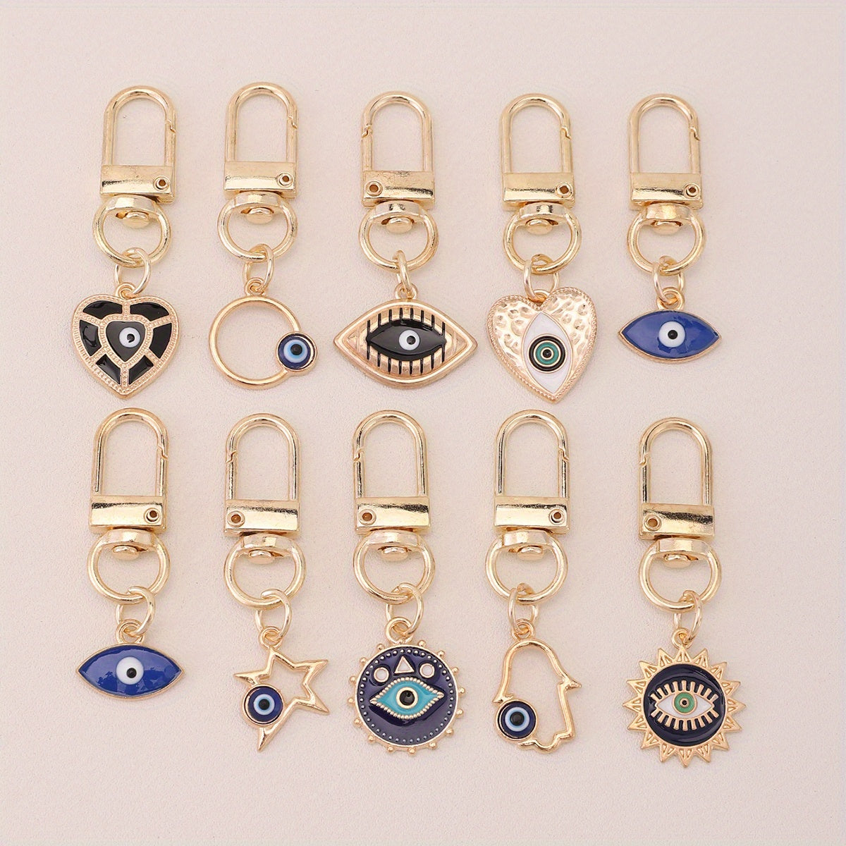 10pcs Evil Eye Keychain Amulet Fashion Cute Key Ring Purse Bag Backpack Car Key Charm Earbud Case Accessory Women Gift