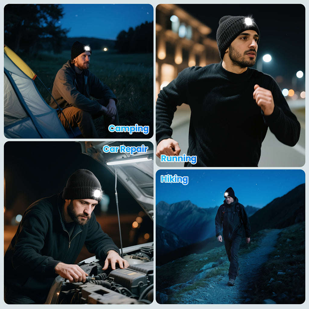 NIUPHIA LED Beanie Hats with Lights, Knitted Hats, LED Light Illumination, Music Hats with Headphones, Warm Hats, Suitable for Outdoor Night Running And Night Fishing, Christmas Light Hats, Unique Christmas Birthday Gifts, Black for Men And Women