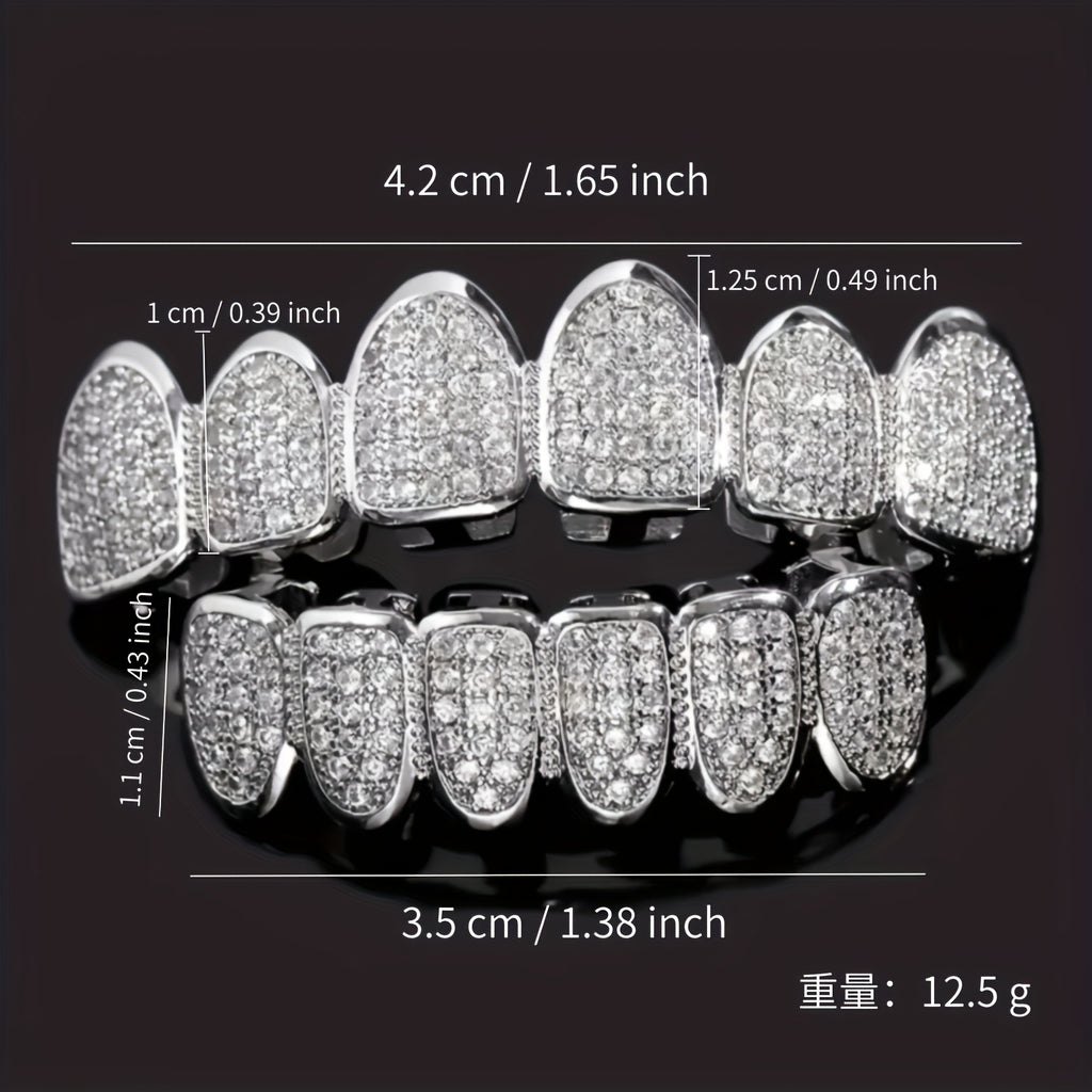 1 Set Of Design Models Niche Quirky Denture Sets Micro-set Full Of Synthetic Synthetic Zirconia Punk Style Halloween Pop-up Cosplay Big Golden Teeth Jewellery, Suitable for Party Party Party Party Gifts