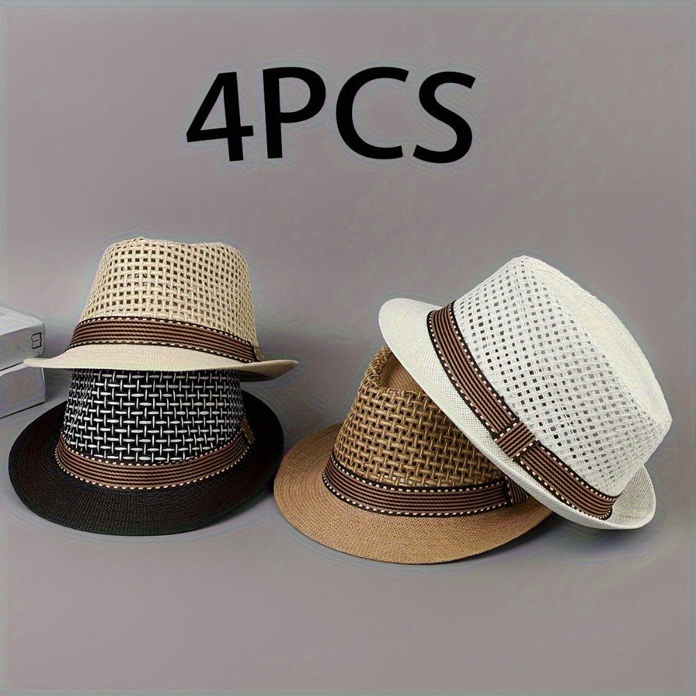 [Straw Panama Hats] 4 Unisex Lightweight Straw Panama Hats with Breathable Mesh for Spring And Summer - Equipped with Zippers - Ideal for Beaches, Casual Gatherings And Traveling
