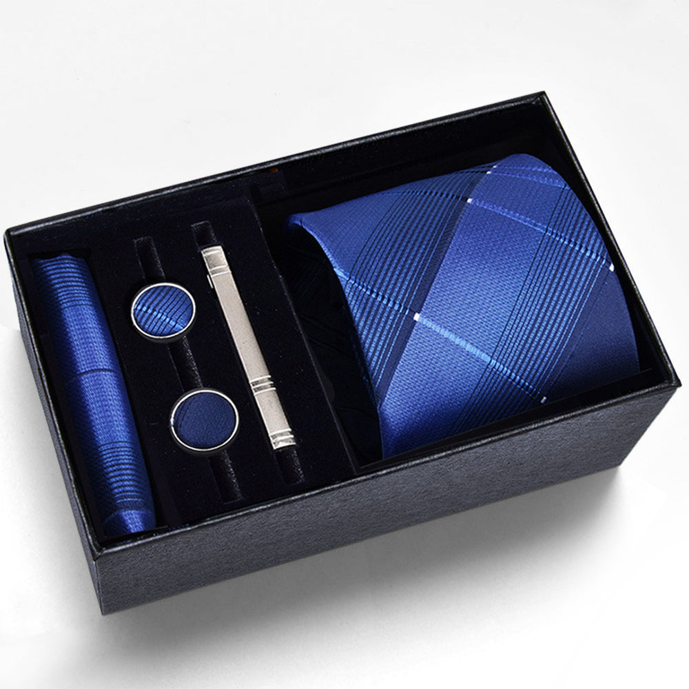 An Essential Purchase for Father'S Day! This Elegant Men'S Tie Set Includes 5pcs: a Tie, Pocket Square, Cufflinks, And a Tie Clip, Perfect for Weddings And Business Events, All Presented in a Chic Gift Box