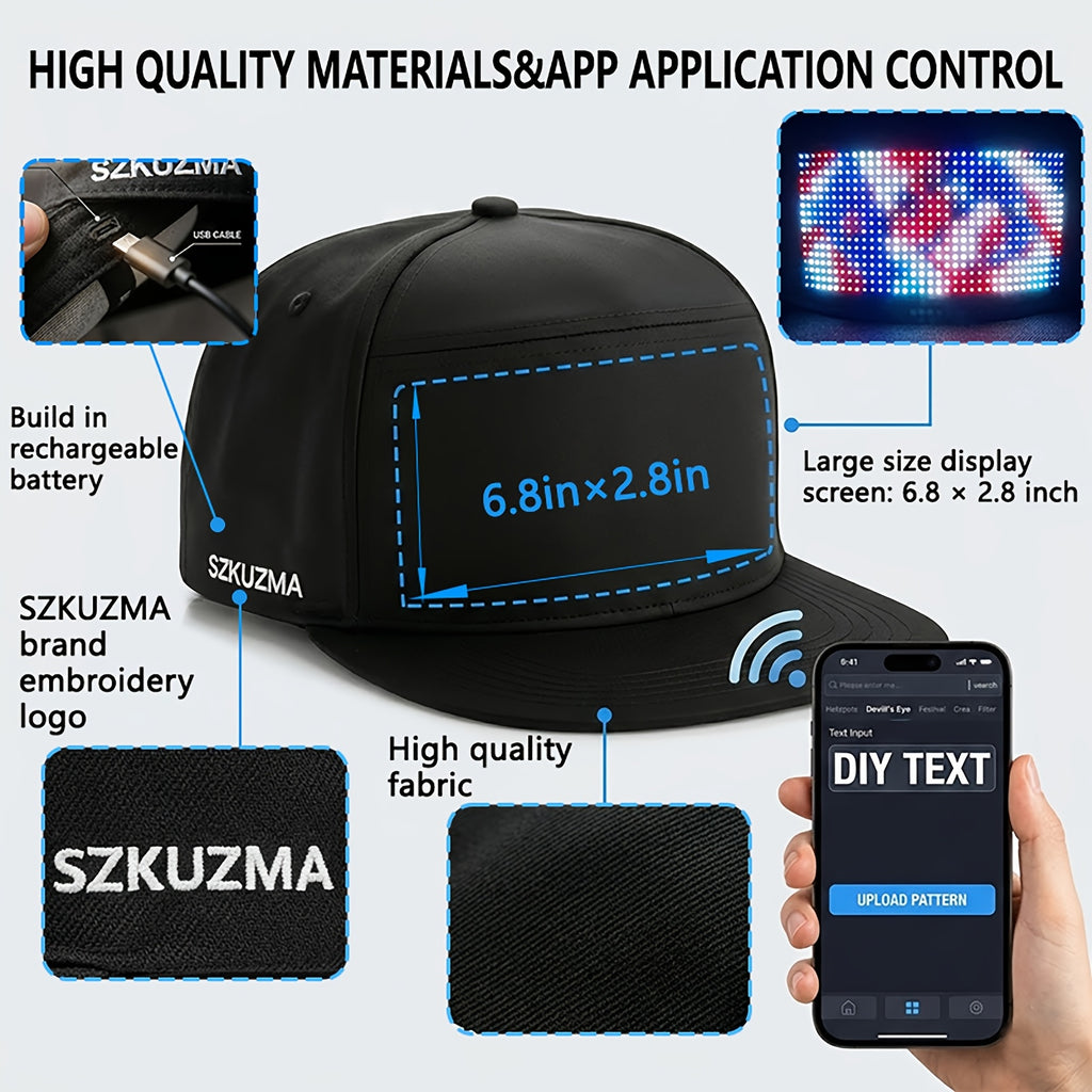 [Ideal Gift] New LED Light-Up Hat, Smart App Programmable Scrolling Message Cap, 16×32 Display Supports US Flag & Text Upload, Breathable Unisex Light-Up Accessory, Novelty Ideal Gift for Teens, Must-Have for Anniversaries, Holiday Parties & Events