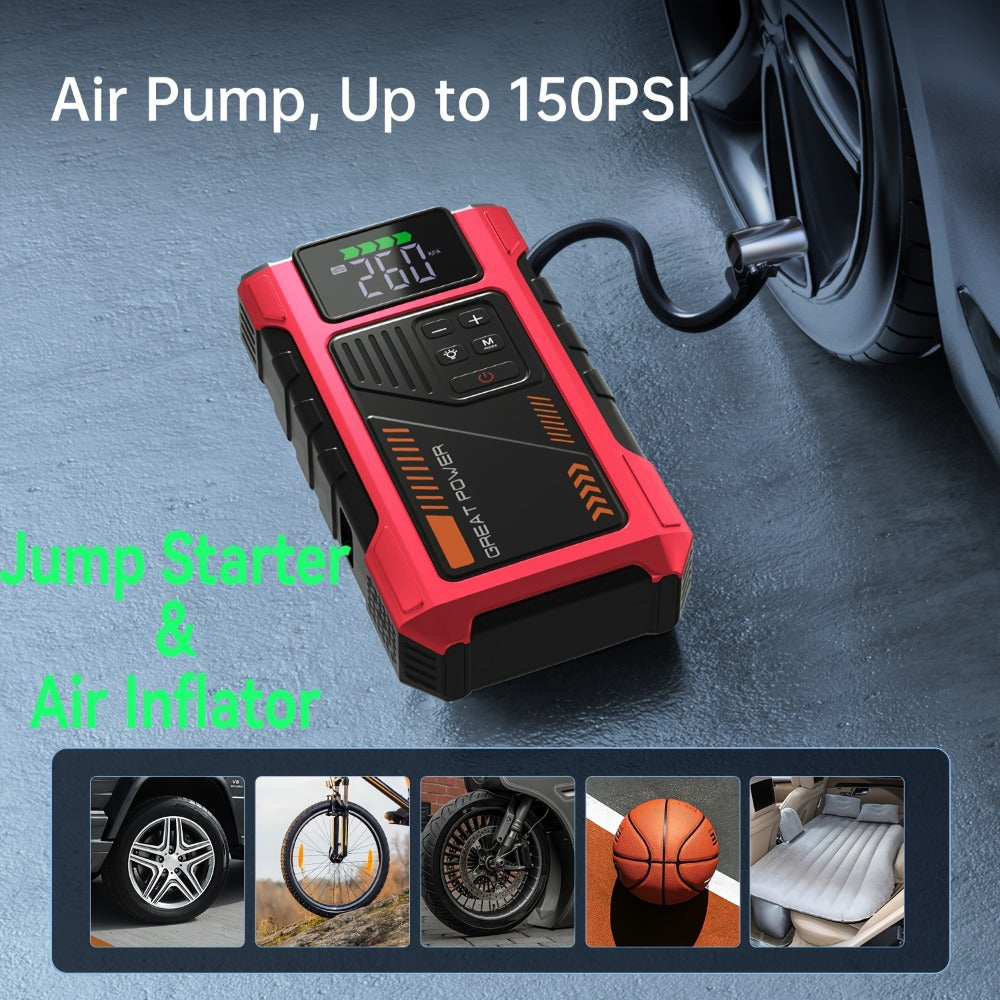 [Portable Car Jump Starter] 4000A Portable Car Jump Starter With Air Compressor, Suitable For 12V(8.0L Gas, 6.5L Diesel) Jump Starter Battery PackWith150 PSl Tire Inflator, 12V Car Battery Jump Power With LED Light, Car Accessories Tools, Car Emergency Ki