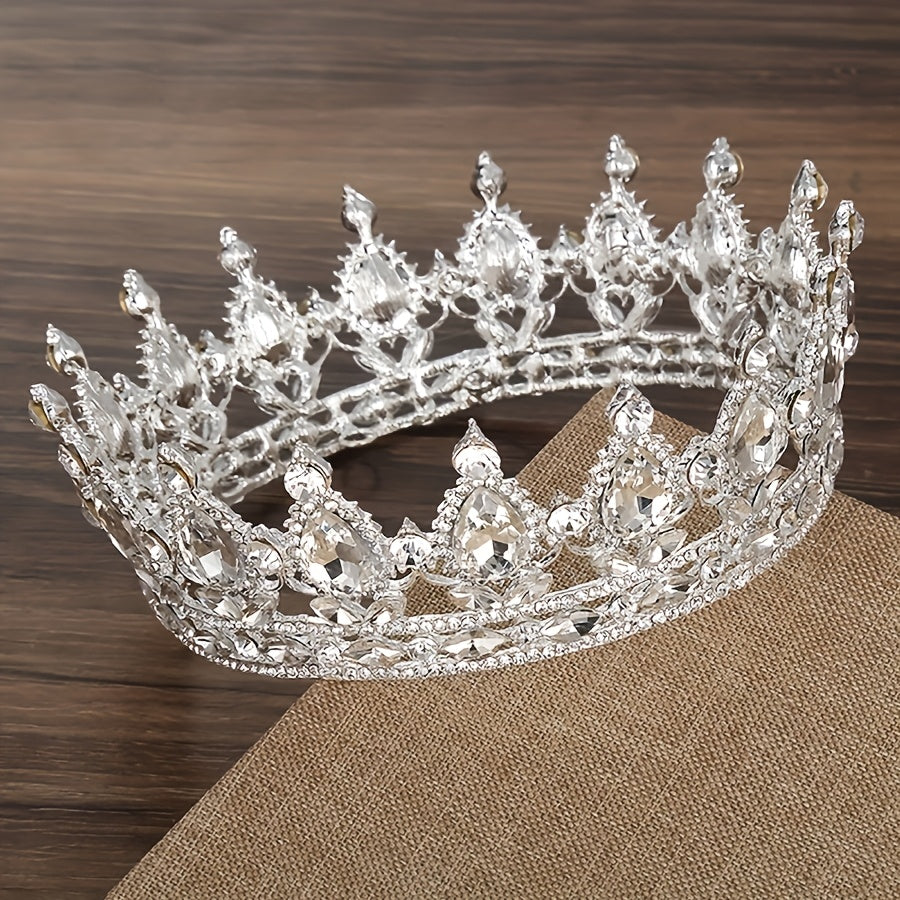 2pcs Multicolor High-Grade Luxury Rhinestone Round Crown Hair Additions, with Clips, Princess Royal Style, Fashion Matching, Banquet Party Additions, Girlfriend Birthday Gift, Bride Wedding Crown Additions, Christmas, Valentine'S Day