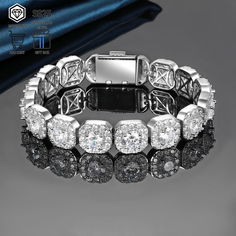 50 Carat(including 2 Carats* 13 Large Moissanite) Moissanite Bracelet, High-end Luxury Sparkling Moissanite Bracelet for Men and Women, Paired with Exquisite Gift Box, Suitable for Birthday Gifts, Fine Jewelry, Lovers' Anniversary Gifts Plat