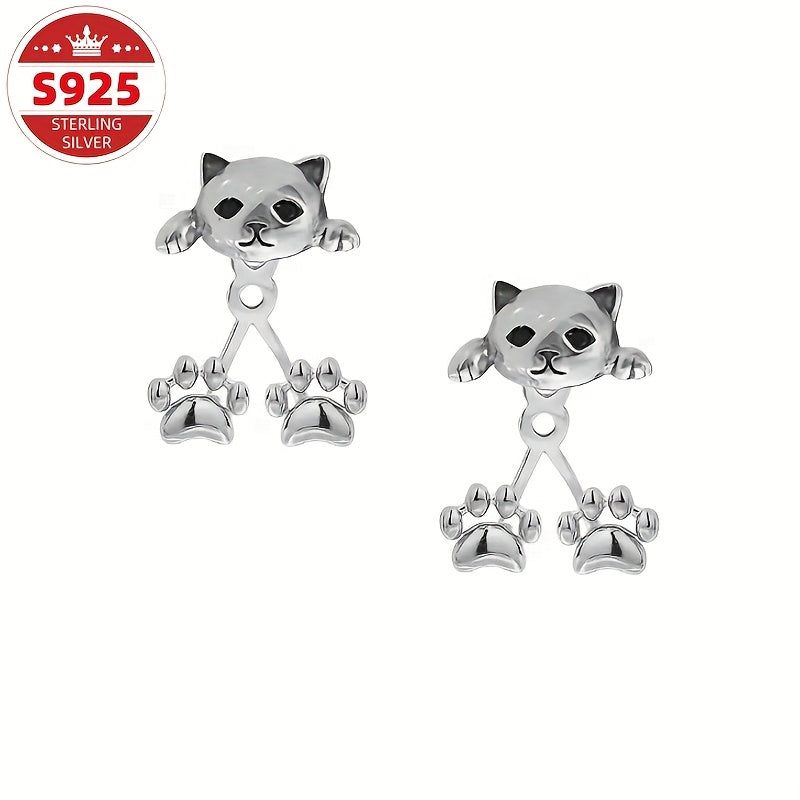 S925 Sterling Silvery Female Cat Paw Hanging Earrings, Creative Design, Cute Pet, Exquisite and Sweet, Suitable for Daily Versatile Gift Giving, Low Allergy, Can Be Stuffed into Socks as a Christmas Gift, Special Offer