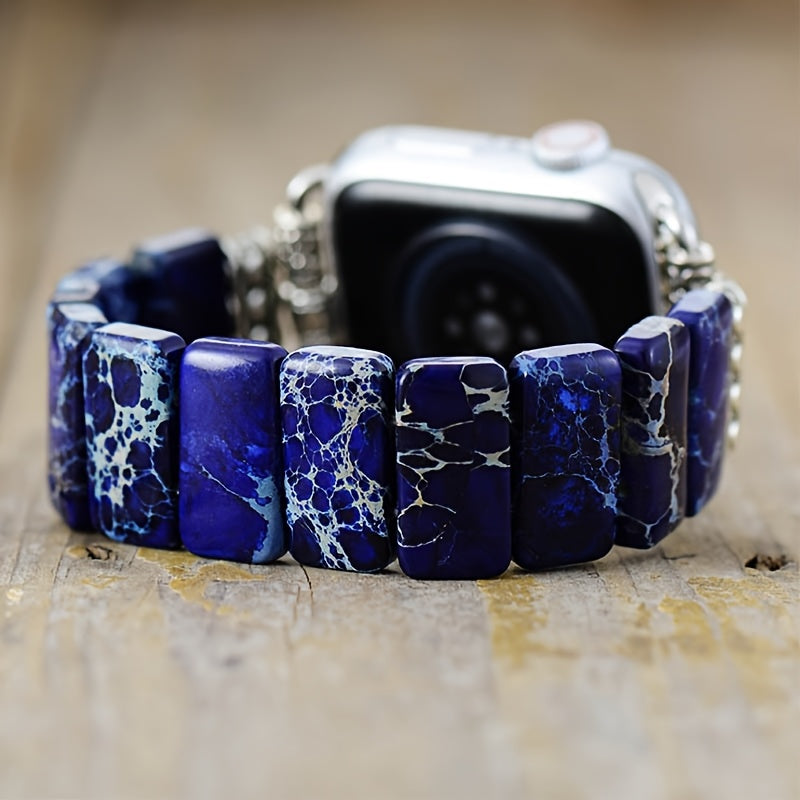 Women' Handmade Natural Stone Boho Beaded Bracelet & Apple Watch Strap - Elastic Rope Band Compatible for for Apple Watch Series 9/8/7/6/5/4/3/2/1, SE, Ultra (fits 38/40/41mm)