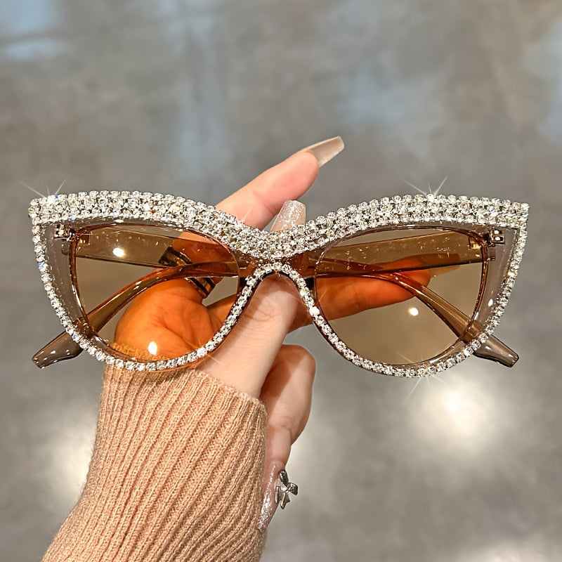 2 Pairs Women's Rhinestone Cat Eye Glasses with Lenses - Sparkling Composite Frame Decorative Eyewear for Prom, Costume Parties & Special Occasions, Includes Case, Durable Fashion Accessories, Prom Accessories, Luxury Eyewear Craftsmanship