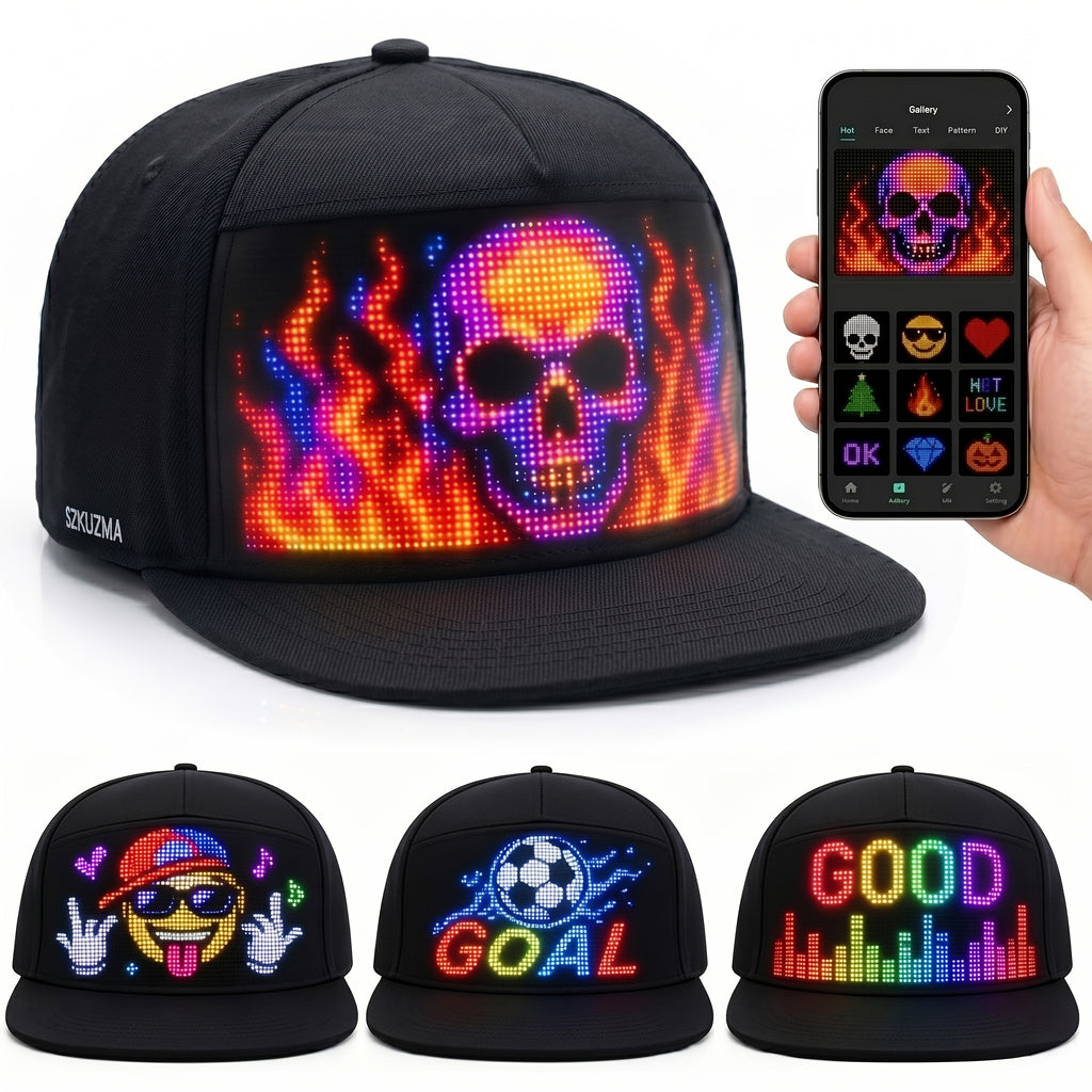[Ideal Gift] New LED Light-Up Hat, Smart App Programmable Scrolling Message Cap, 16×32 Display Supports US Flag & Text Upload, Breathable Unisex Light-Up Accessory, Novelty Ideal Gift for Teens, Must-Have for Anniversaries, Holiday Parties & Events
