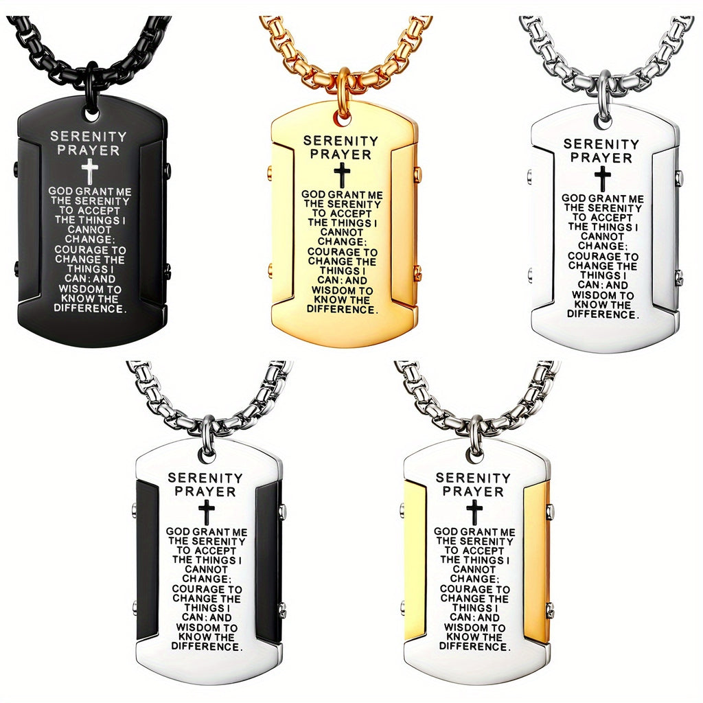 Flongo Stainless Steel English Bible Verse Prayer Dog Tag Cross Pendant Necklace Chain 22" for Men
