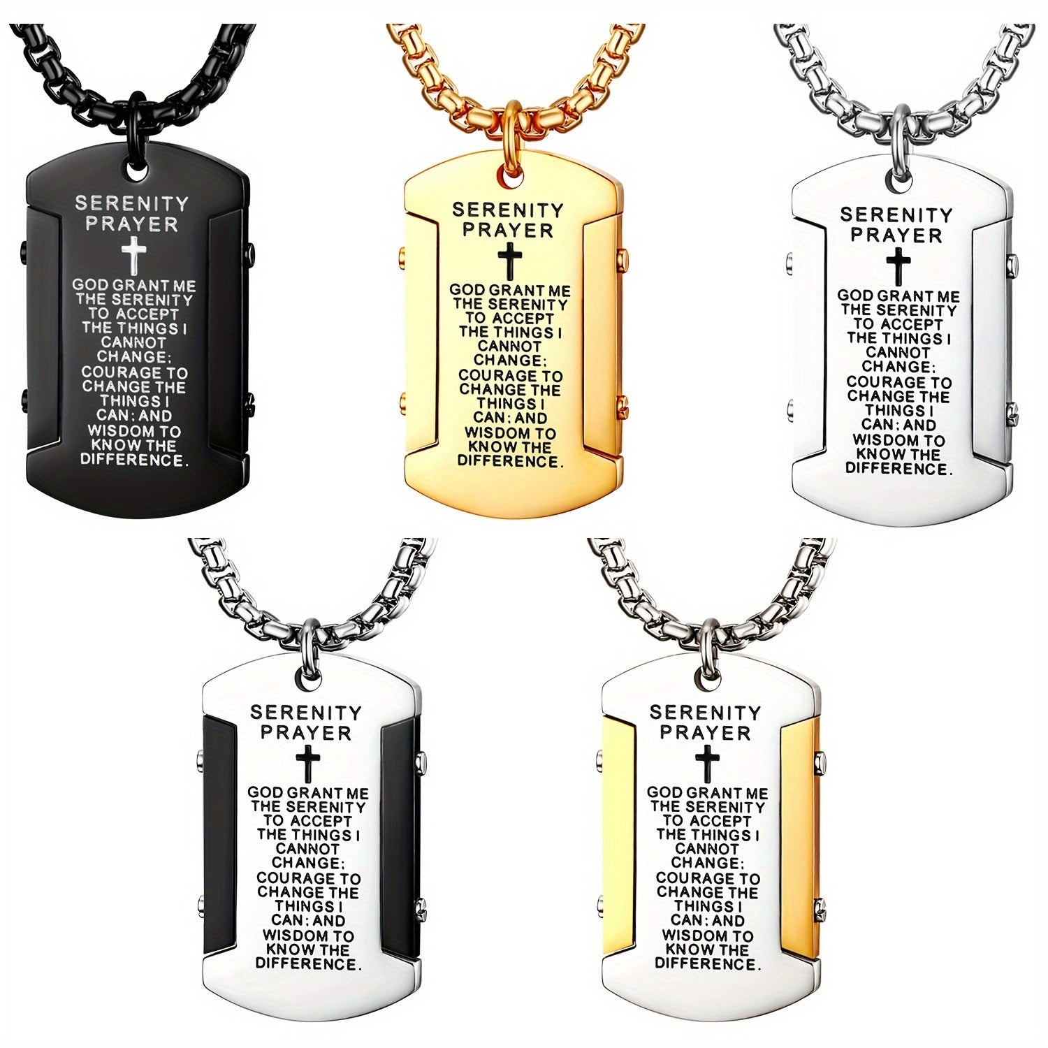 Flongo Stainless Steel English Bible Verse Prayer Dog Tag Cross Pendant Necklace Chain 22" for Men