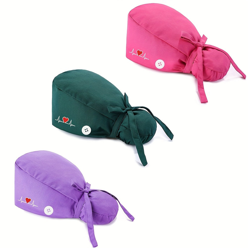 6pcs Adjustable Scrub Caps for Women - Professional Nursing Working Hat with Heart, Lightweight And Breathable, Ponytail Holder, Ideal for Nurses & Doctors