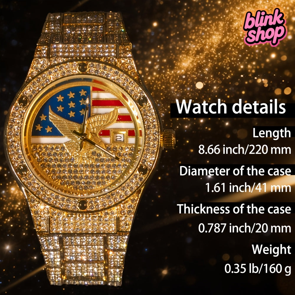 Stylish Men's Watch, New Style, Synthetic Rhinestone Strap, Hip Hop Large Dial, Individualistic Mechanical Watch with Steel Strap Design, Free American Classic Men's Watch, Party Watch, Gift for Women to Men, Jewelry