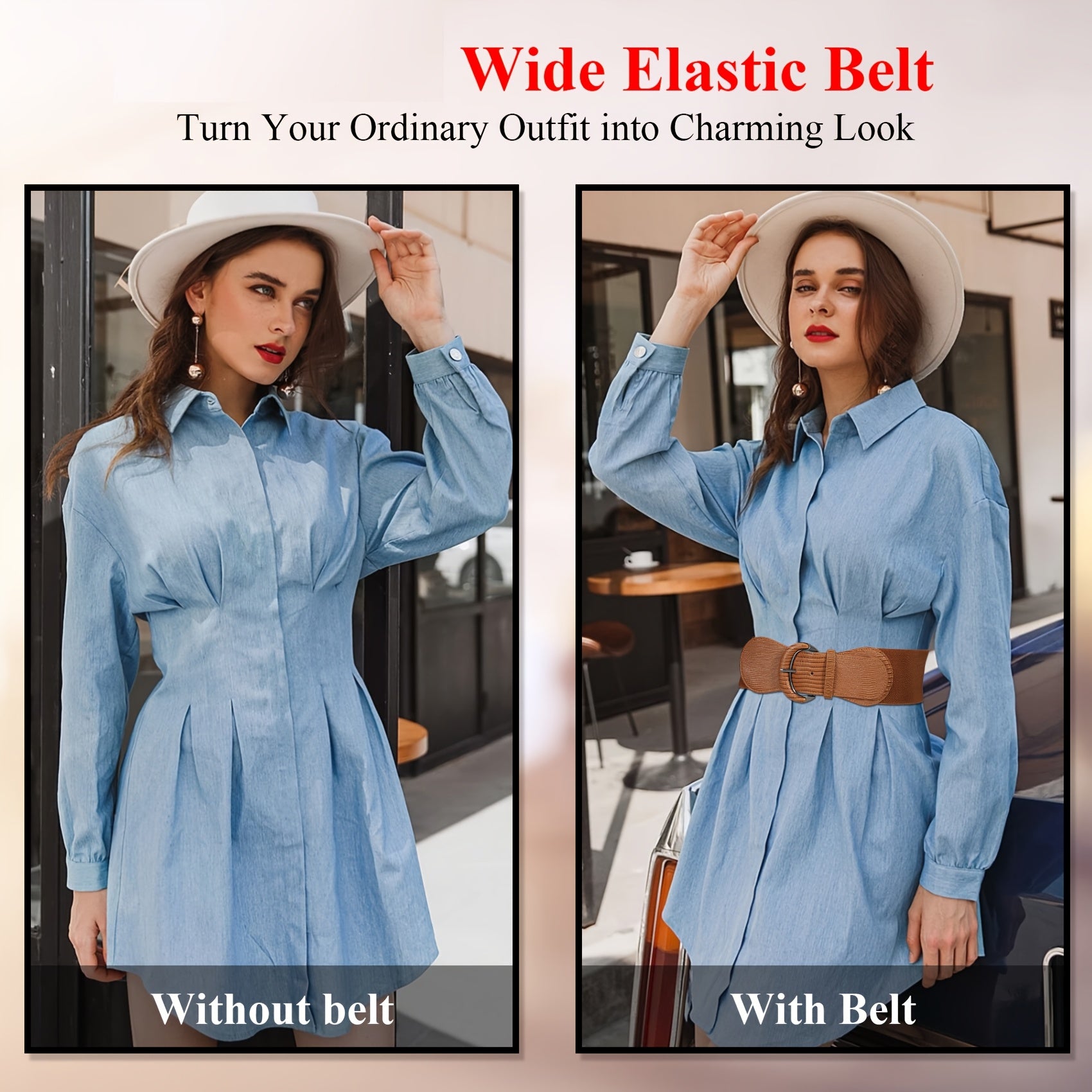 SUOSDEY 2pcs Women'S Elastic Needle Buckle Wide Belt Dress