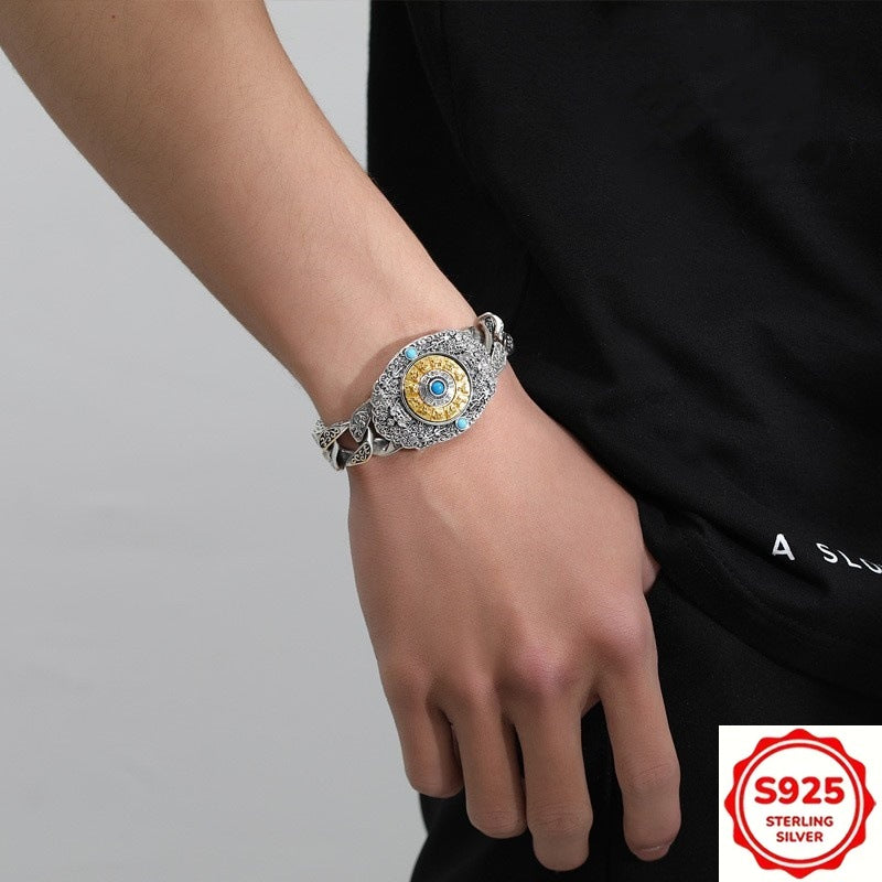 S925 925 Silvery Plated Men's bracelet, low allergy, rotating bracelet with nine palaces and eight trigrams, Men's birthday gift jewelry, Men's bangle, Father's Day gift, boys' gift, birthday gift, perfect gift for boys, very suitable for daily wear
