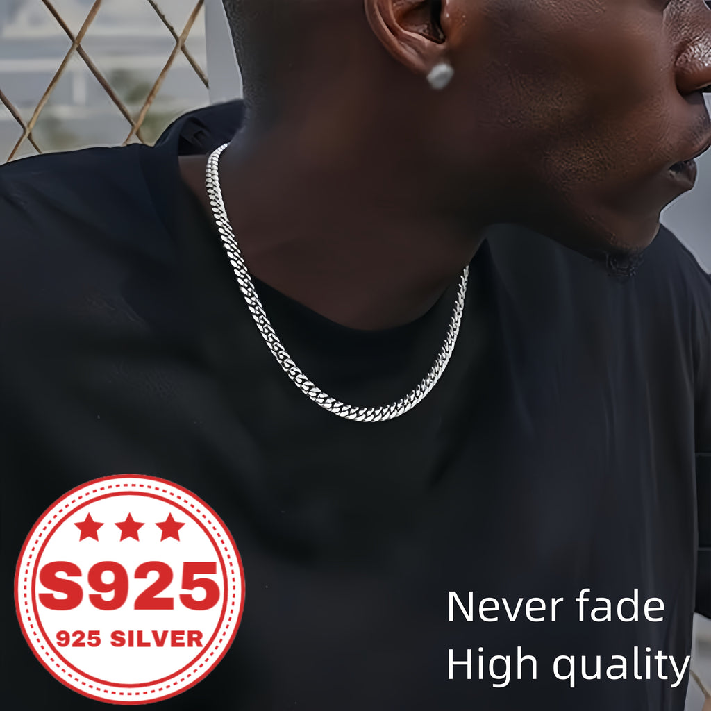 Hot Seller: 925 Sterling Silver Cuban Necklace, 9Mm Cuban Chain, Suitable for Both Men And Women. A Trendy Must-Have, Classic And Versatile, This Stylish, Made-In-China, High-End Necklace Makes a Great Gift