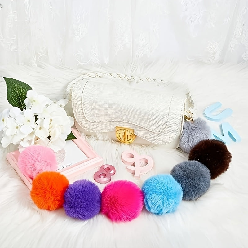 60pcs Colorful Poms Keychains Fluffy Ball Faux Keychain for Women