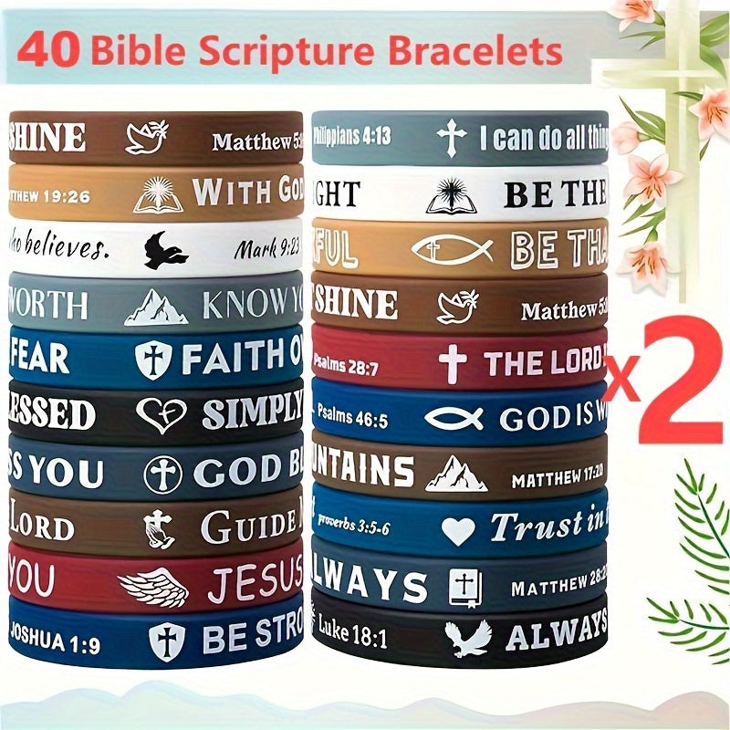 40 Bracelets- Bible Verses- Silicone Bracelets Bible Bracelets- Cute and Colorful Bracelets- Comfortable and Lightweight- Suitable for Men and Women Daily Wear and Perfect Party Gifts