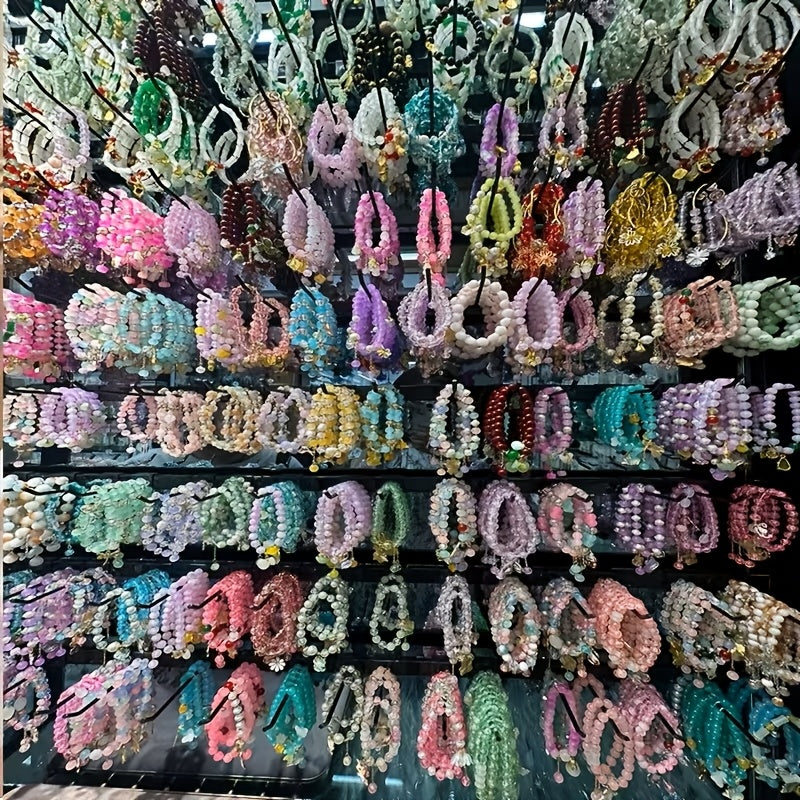 47pcs Bohemian Glass Bead Stretch Bracelets Set - with Star Floral & Butterfly Heart Pendant, Perfect for Daily Wear Casual Attire Party Jewelry Holiday Gifts