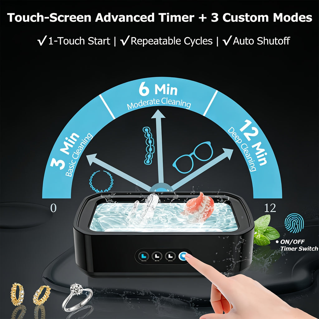 Sound Technology Jewelry Cleaning - Adjustable Mode - 50Khz High Frequency Vibration, Portable Stainless Steel Ring, Watches, Glasses, Jewelry Cleaning, Chemical Free, Watch Care Equipment | Comes with Cleaning Cloth