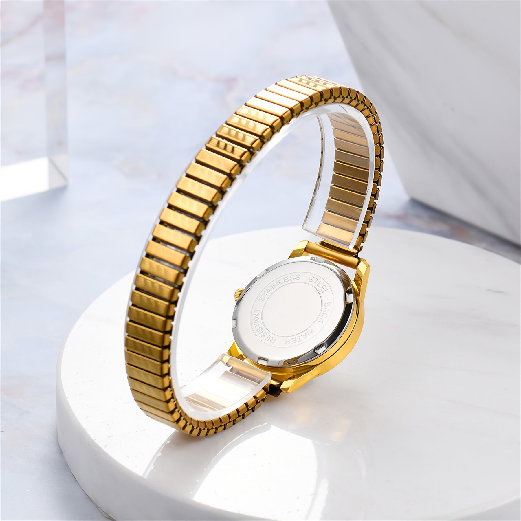 Women's Analog Quartz Elastic Watch, Stretch Wristwatch, Round Case, Expandable Strap, Large Arabic Numerals Scale Dial, Clear And Easy to Read, Suitable for Daily Casual Business Wear, Birthday Christmas Gift