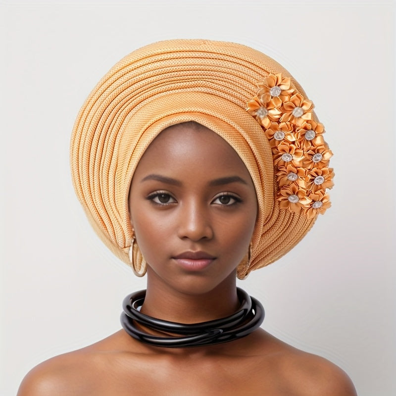 [Wedding, Mother's Day Gift] 1pc African Traditional Muslim Black Wedding Party Hat, Layered Applique Headpiece, Nigerian Gele Hat, Suitable for Daily Wear, Wedding, Tea Party And Other Special Occasions, Mother's Day Gift