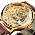 1pc Classic Luxury Golden Skeleton Hand Winding Mechanical Watches for Men Luminous Hands Top Brand Business Casual Retro Watch Festival Birthday Gifts