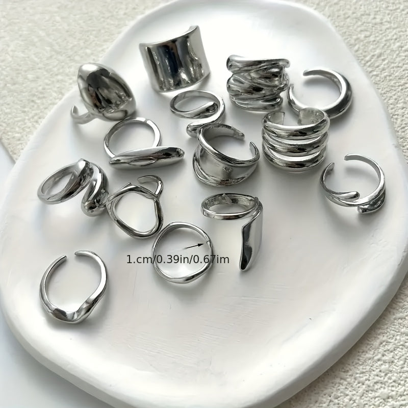 A Stylish And Elegant Set of Irregular Geometric Wide Rings Designed for Women, Perfect for Everyday Use, Parties, Dates, Or As a Holiday Gift.
