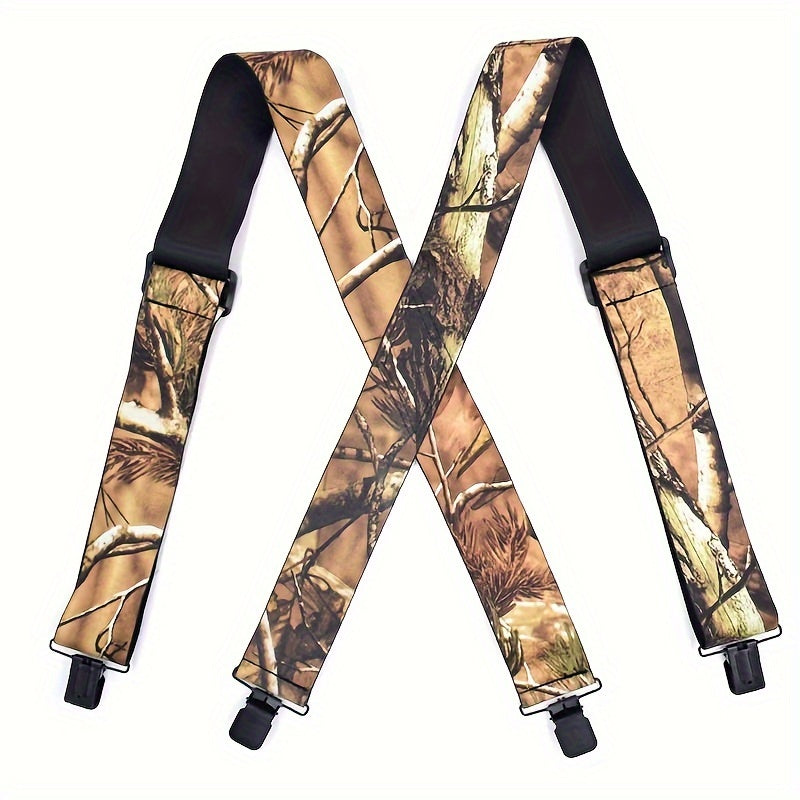 Men'S Heavy-Duty Camo Suspenders Featuring Four Robust Hooks/Clips, Designed for Hunting And Work, with an Adjustable X-Back Style