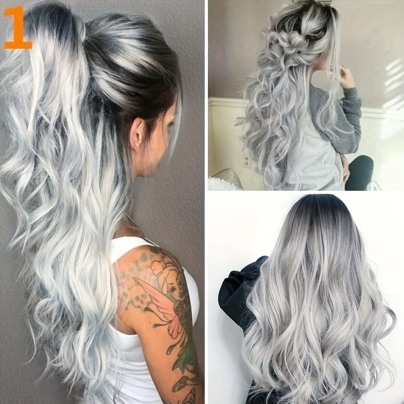 Costume Wig, Fashionable Gradient Black to Gray Wig, Long Curly Hair - Heat-Resistant Synthetic Fiber, Suitable for Women, Natural Style, Suitable for Daily Wear And Role-Playing
