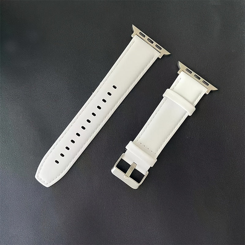 Calfskin Leather Watch Band Compatible with Apple Watch Series SE/3/4/5/6/7/8, 38mm/40mm/41mm/42mm/44mm/45mm/49mm, Preppy Style with Deployant Clasp, Unisex Wristband Replacement