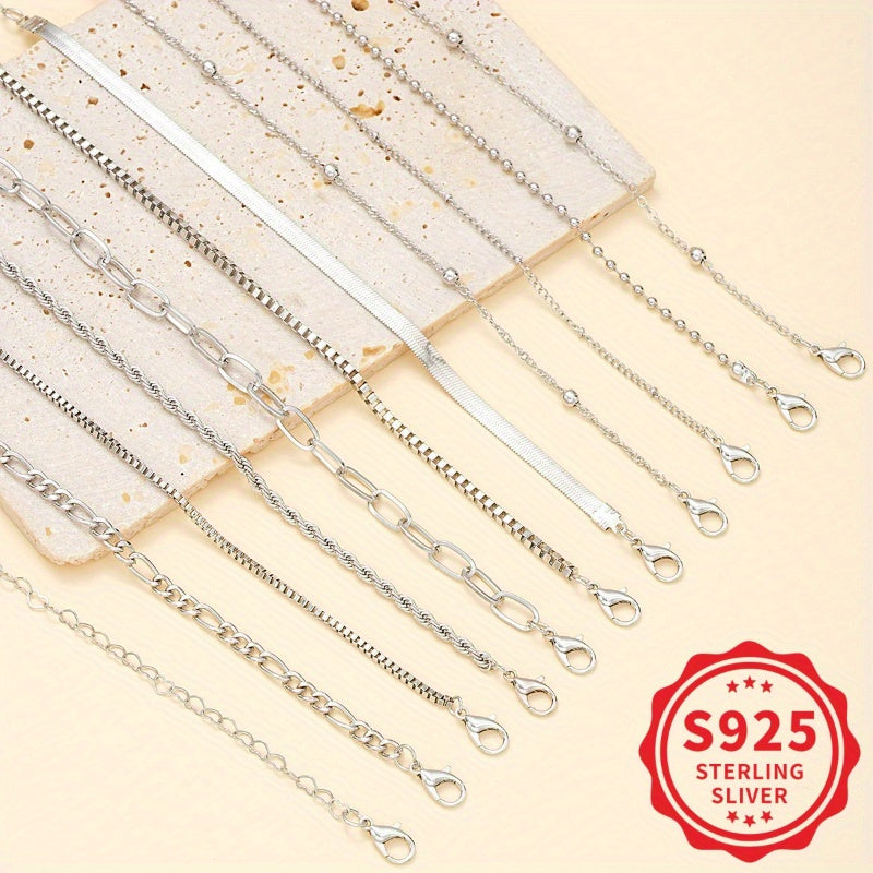 925 Sterling Silvery Women's Simple Twisted Snake Bone Chain Bracelet Set(11pcs), Perfect for Vacations, Gifts, and Casual Attire.