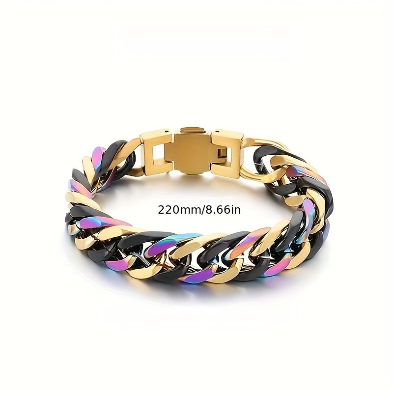 Fashion Chain Wrist Accessories, Fashionable Unisex Hand Jewelry, 304 Stainless Steel Hypoallergenic, No Pendant, Elegant And Simple Design, Colorful Couple Trendy Hip-hop Style