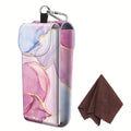 Portable Eyeglass Case Made of Vegan Faux Leather, Featuring a Double Design And a Carabiner Hook, Ideal for Protecting Glasses from Scratches