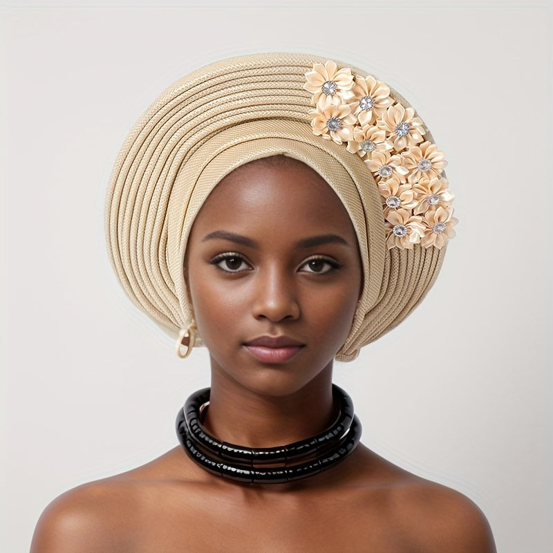 [Wedding, Mother's Day Gift] 1pc African Traditional Muslim Black Wedding Party Hat, Layered Applique Headpiece, Nigerian Gele Hat, Suitable for Daily Wear, Wedding, Tea Party And Other Special Occasions, Mother's Day Gift