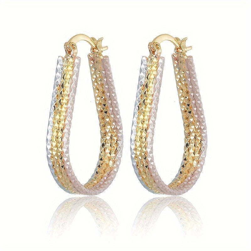 [Golden Copper Earrings] Fashionable and Shiny Water Droplet Ripple Hoop Earrings, Golden Copper Earrings, Elegant and Minimalist Style Women's Oval Earrings