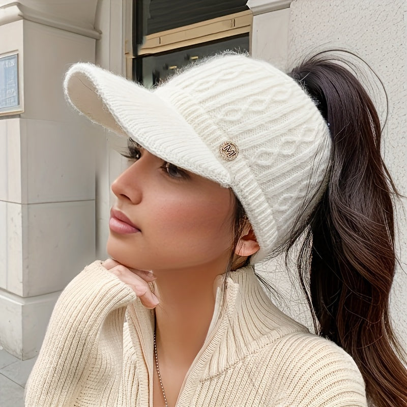 Ultra-Comfortable Fleece-Lined Ponytail Visor - Soft And Skin-Friendly Women'S Caps, Warm, Breathable And Stretchy Ear Caps for Autumn And Winter - Perfect for Outdoor Activities And Casual Wear