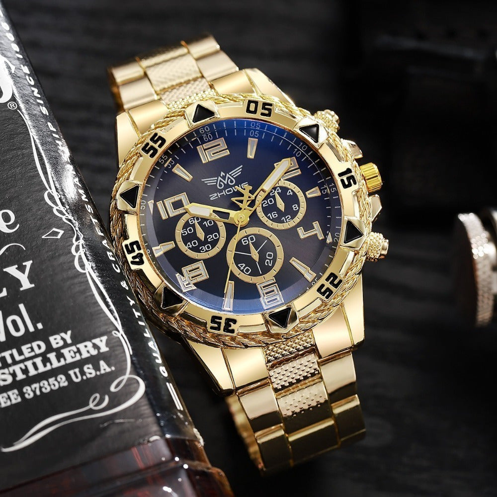 Gold Plated Men'S Sport Watch Chunky Case Chrono Function | Bold And Trendy, Without Battery