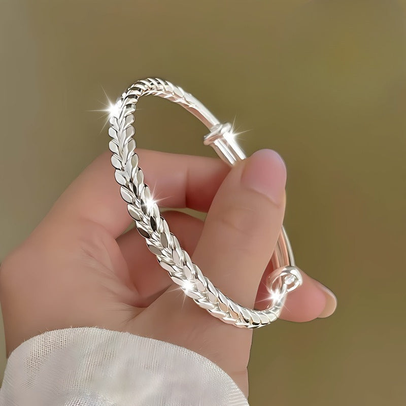 999 Sterling Silver Bracelet Bohemian Wheat Shape Adjustable Bracelet, Suitable for And Ladies' Daily Wear for Holiday Anniversary Valentine's Day Birthday Gift