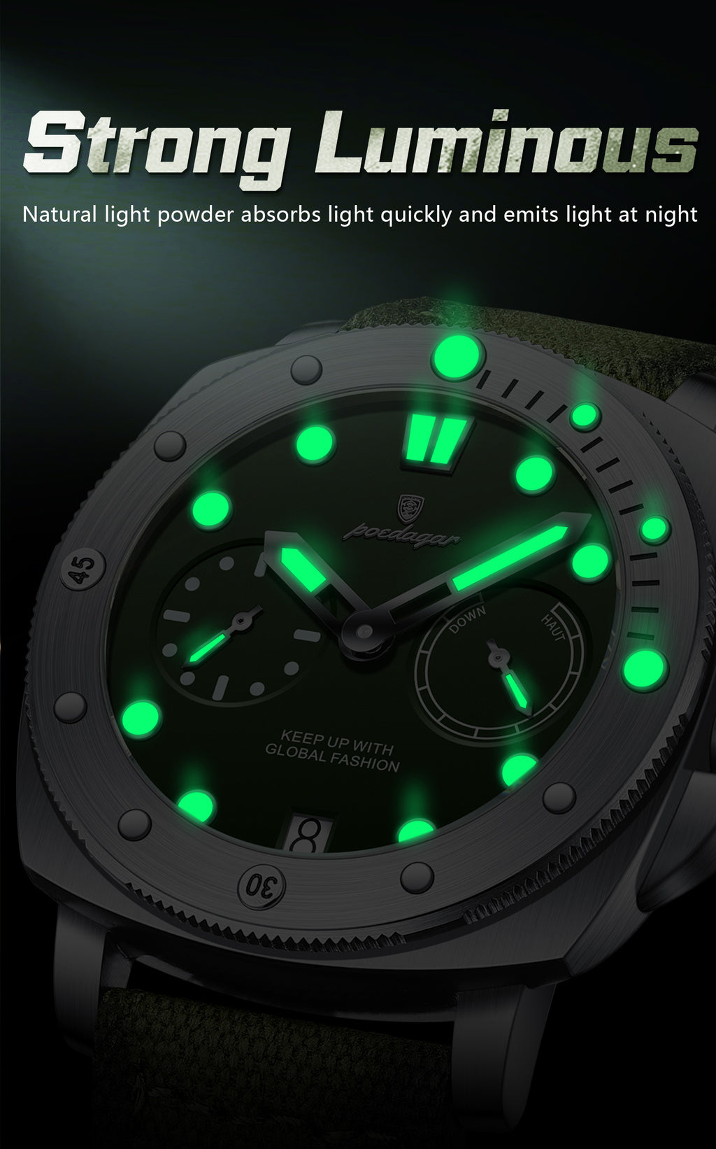 POEDAGAR Men's Nylon Strap Watch - Waterproof Up to 3ATM, Quartz Movement, Dial with Hands, Multi-Functional Sports Watch for Casual & Formal Wear