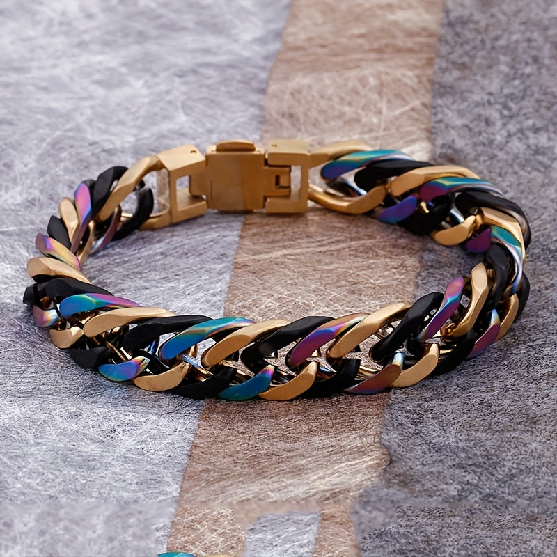 Fashion Chain Wrist Accessories, Fashionable Unisex Hand Jewelry, 304 Stainless Steel Hypoallergenic, No Pendant, Elegant And Simple Design, Colorful Couple Trendy Hip-hop Style