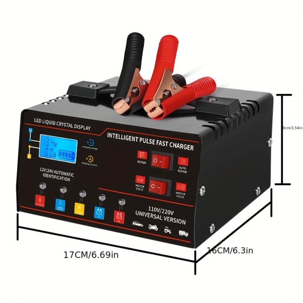 12V&24V Intelligent Universal Battery Charger With LCD Display, Smart Repair, Temperature Compensation, Overcharge And Short Circuit ProtectionSuitable For Intelligent Trickle Charging Of Cars, SUV, Trucks, Yachts, Motorcycles Battery Maintenance