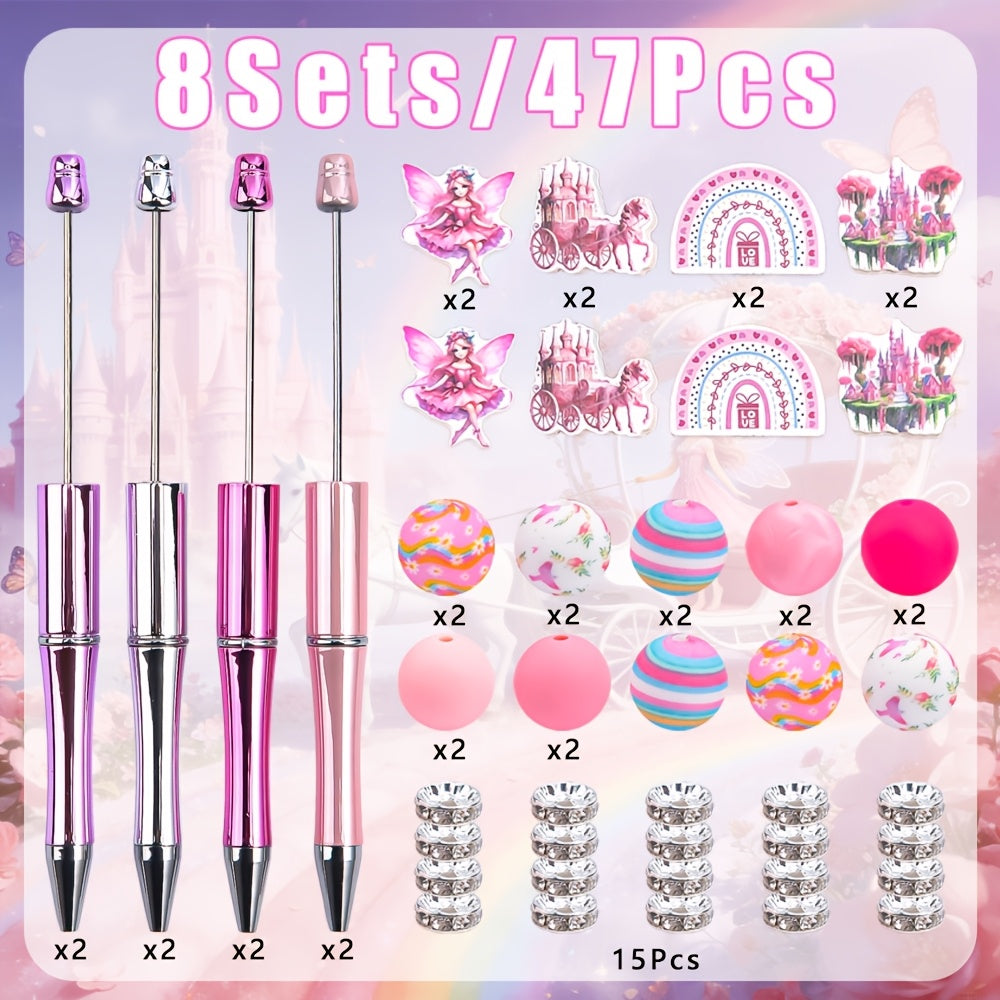 8Set of Featuring Unicorns, Princess Castles, Pink Fairies, And Wooden Decorative Elements, It Is Perfect for Office And Study Supplies