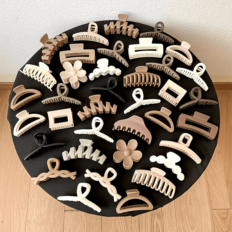 16pcs Simple And Fashionable Multi Style Plastic Geometric Hollow Flower Hair Clips, Versatile Hair Accessories for Daily Use, Elegant Back Of The Head Large Hair Clip for Women