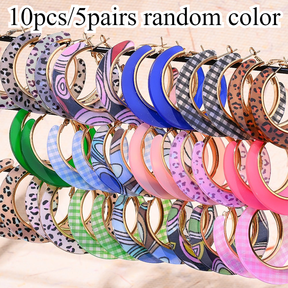10pcs/5 Pairs Women'S Earring Set - Retro Simple Round Leopard Print Multi-Style Earrings, Multi-Piece Set for Holiday Party Vacation Christmas Thanksgiving Jewelry, Seasonal Fashion, Versatile Accessories, Trendy Accessories, Stylish Earrings, Lightweigh