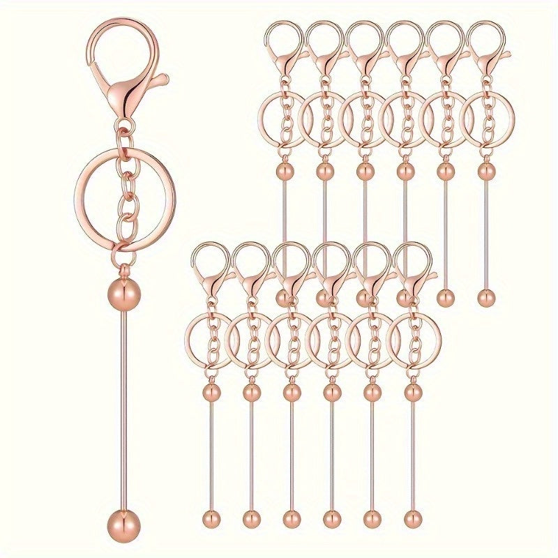 12/24pcs Stainless Steel Beadable Keychain Blanks Beaded Keychain Kit for Crafting Metal Keyring Pendant with Charms for Gifts Christmas & Halloween Gift Key Chain Pendant Production Supplies