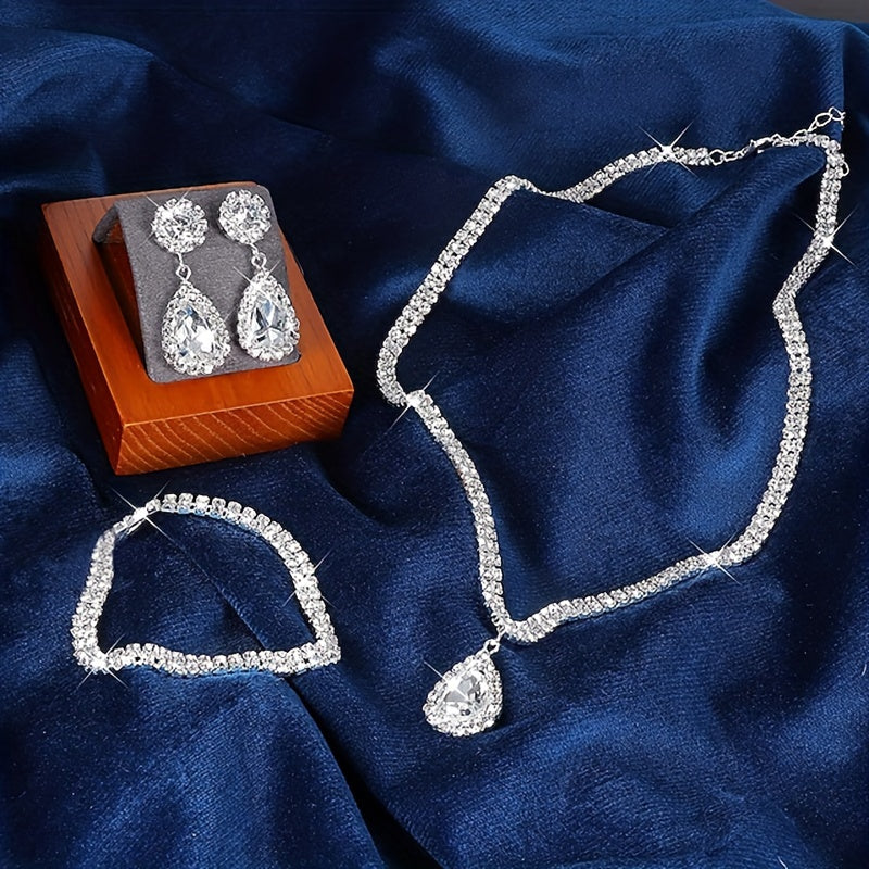 [Wedding Jewelry Set] 3/4pcs Wedding Bracelet, Necklace, And Earrings Set, Evening Gown, 925 Silver Moissanite Banquet, Party, Jewelry, Wedding Bracelet, Necklace, And Earrings Set