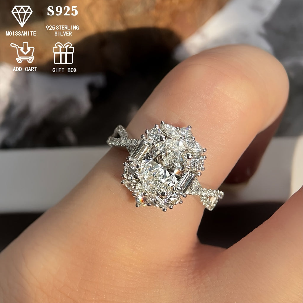 Elegant 2 Carat Oval Engagement Ring - Hypoallergenic S925 Sterling Silvery, Bohemian Style with Cross Goose Egg Design, Perfect for Weddings and Anniversaries, Perfect Gift for Her, 3.5g, Hypoallergenic, Women's, Bohemian, Elegant Style