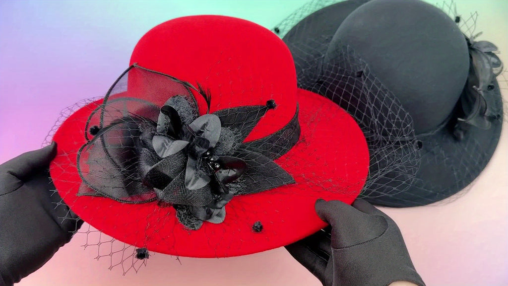 Women's Dome Top Fedora Hat with Flower Decoration Veiled Church Party Hat Retro Elegant Party Wedding Styling Hat 1920s Elegant Charming Hat